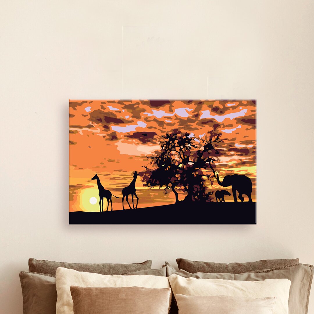 DIY-Gemälde "Savanne (Giraffen & Elefanten)" auf gewickelter Leinwand