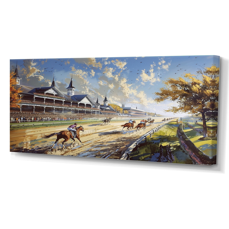 Margrie - Art mural de course de chevaux, H 28 po x l 60 po x P 1,5 po, Toile tendue