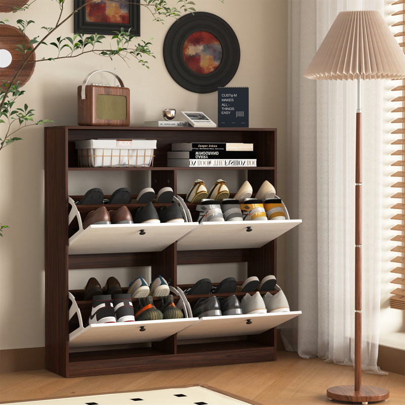Armoire à chaussures avec 4 tiroirs rabattables, Noyer