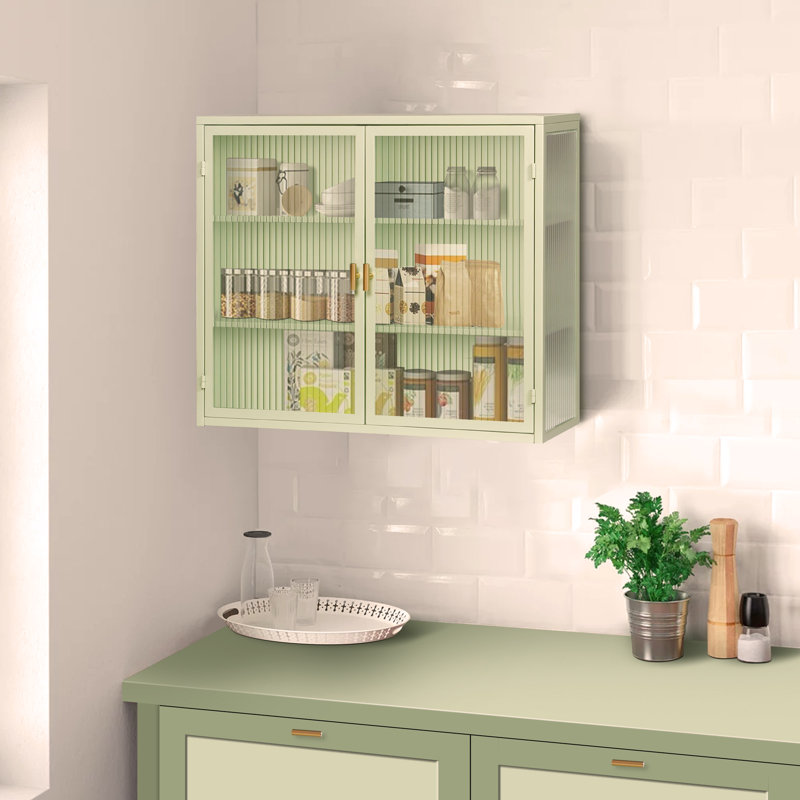 Armoire murale moderne 27,56 po à deux portes avec rangement à trois niveaux, vert menthe