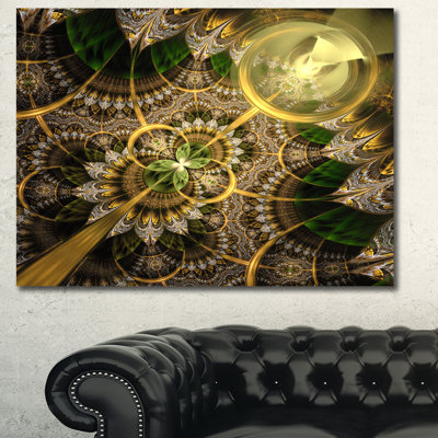 «Dark Green and Gold Fractal Flower», reproduction d'impression sur toile tendue