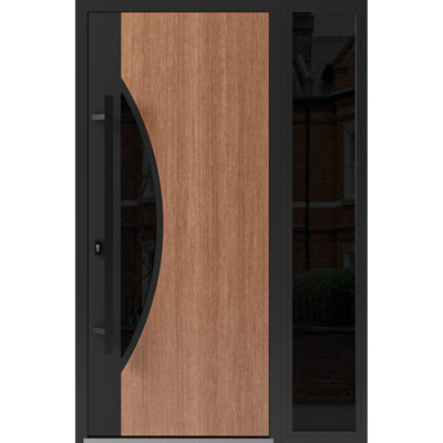 Façade avant en acier pré-suspendue / fenêtre en teck / fenêtre extérieure latérale de 1077 Ronex / entrée en métal moderne peinte l 36 po x H 14 po x H 80 po à droite