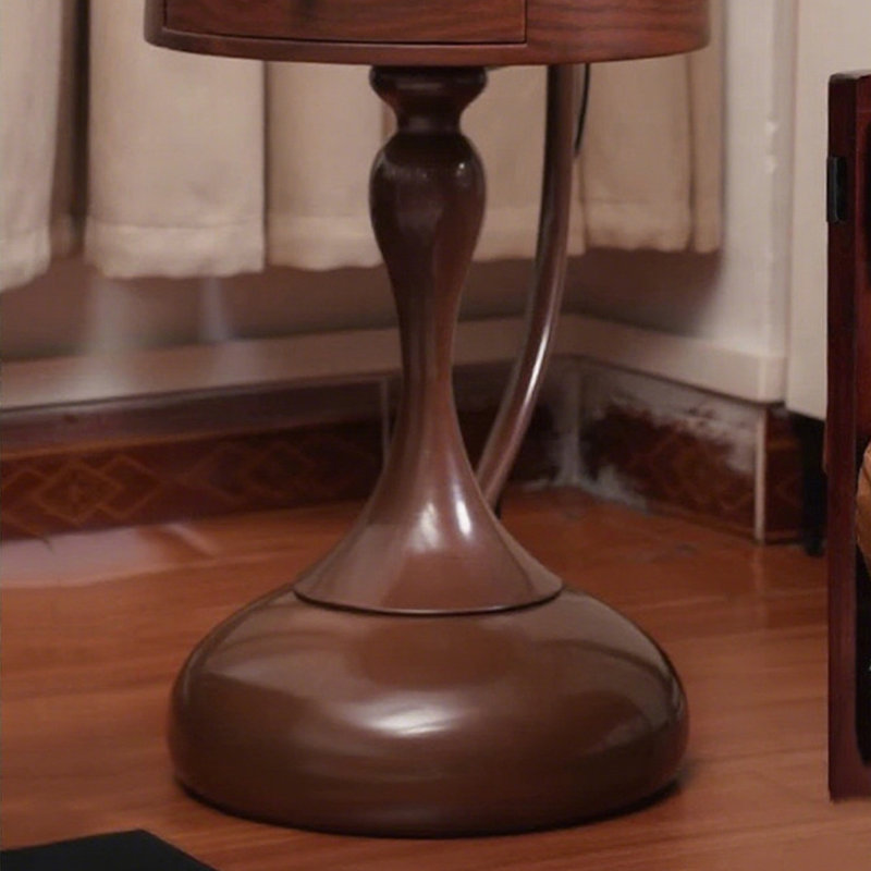 Solid Wood+Iron+Fabrics Round Floor Lamps, Nut Brown