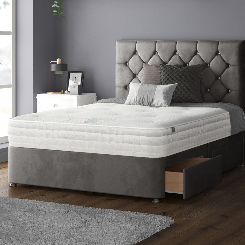 Eberhardt Upholstered UK Double - DE 135 X 190 Cm Divan Bed, Kingsize (5'), Grey, 4 Drawers