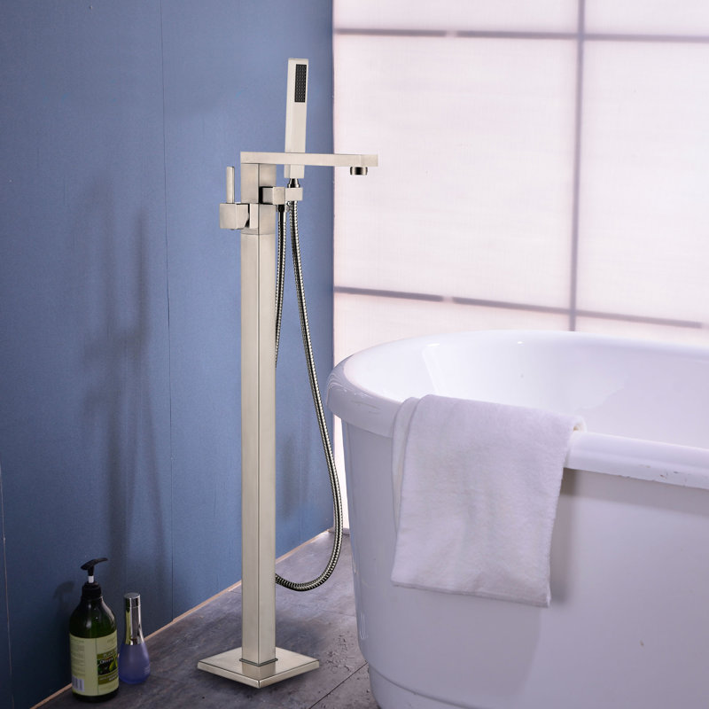Garniture de robinet de baignoire à poignée simple avec douchette, Nickel brossé