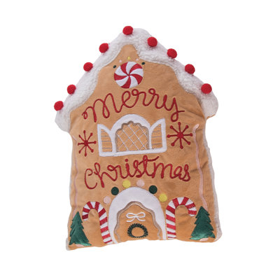 Peluche Merry Christmas Gingerbread House, coussin décoratif, brun, polyester, Noël, décoration de Noël