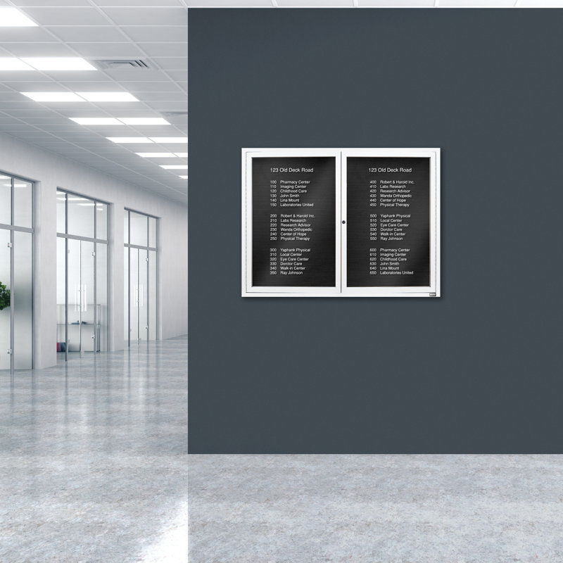 Tableau d'affichage mural fermé pour armoire d'annuaire, Blanc thermolaqué, Deux, H 36 po x l 48 po
