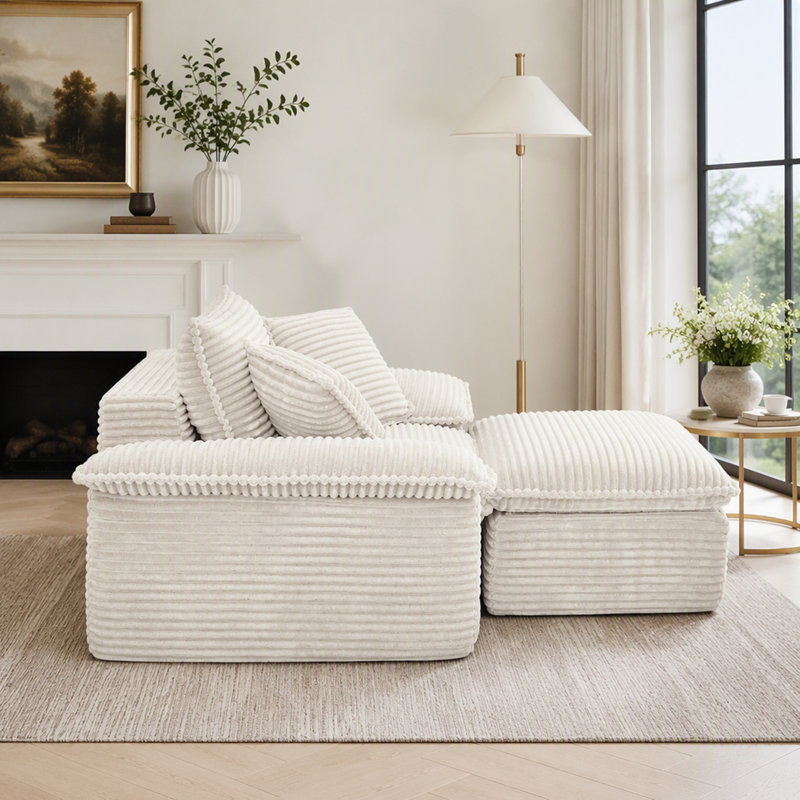 Fauteuil surdimensionné avec assise profonde et pouf amovible à 2 niveaux, canapé-lit infonuagique avec méridienne pour un confort optimal au salon