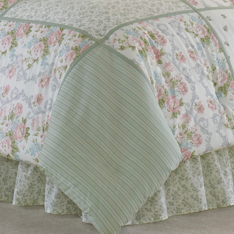 Ensemble d'édredon en coton vert Laura Ashley Harper, Édredon pour très grand lit + 2 taies décorativ