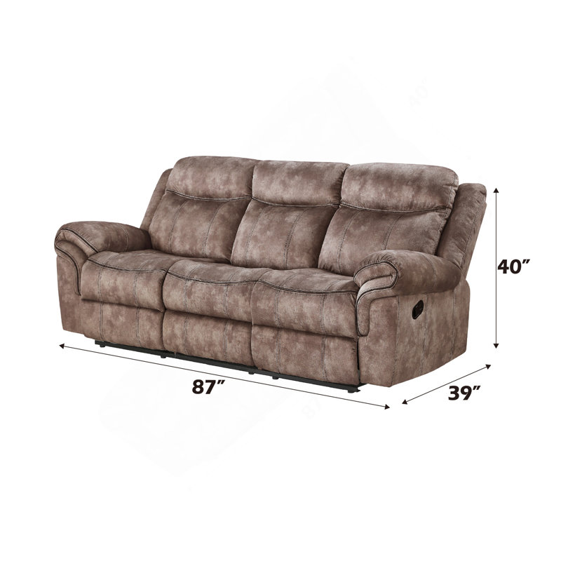 Zubaida Two Tone Chocolate Velvet Recliner Sofa W/USB Port & Drop Down Table