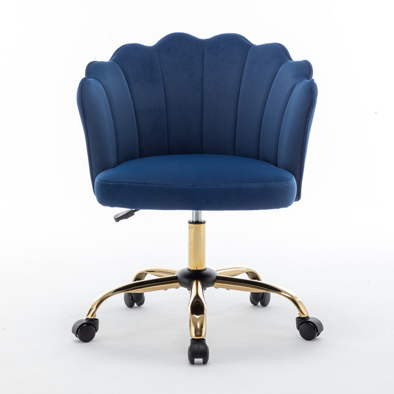 Izdyhaar Velvet Swivel Task Chair with Tufted Back, Navy