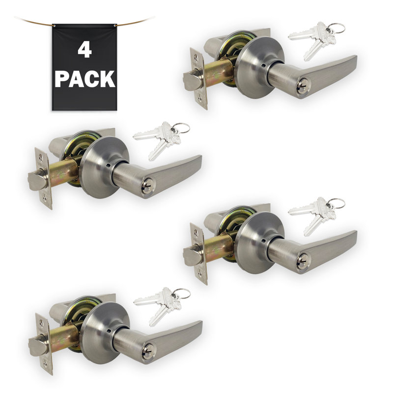 Keyed Entry Door Lever, Straight Handle, Satin Nickel