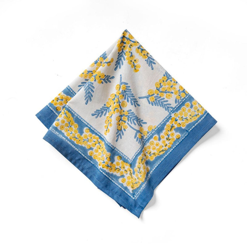 Mimosa Napkins - Green & Yellow - 19" x 19" - Set of 6, Blue & Yellow