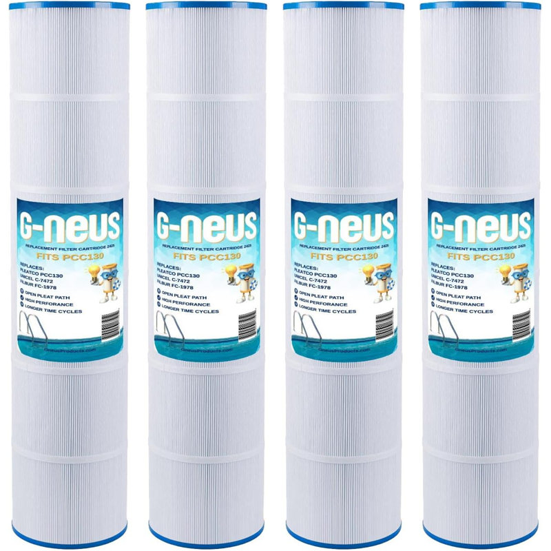 Filtre pour piscine et spa G-NEUS | Remplace Pleatco PCC130-PAK4, Unicel C-7472, Filbur FC -78, Pentair CCP 520 | Couverture de 130 pieds carrés (x4) | Cartouche de remplacement haute performance, paquet de 4