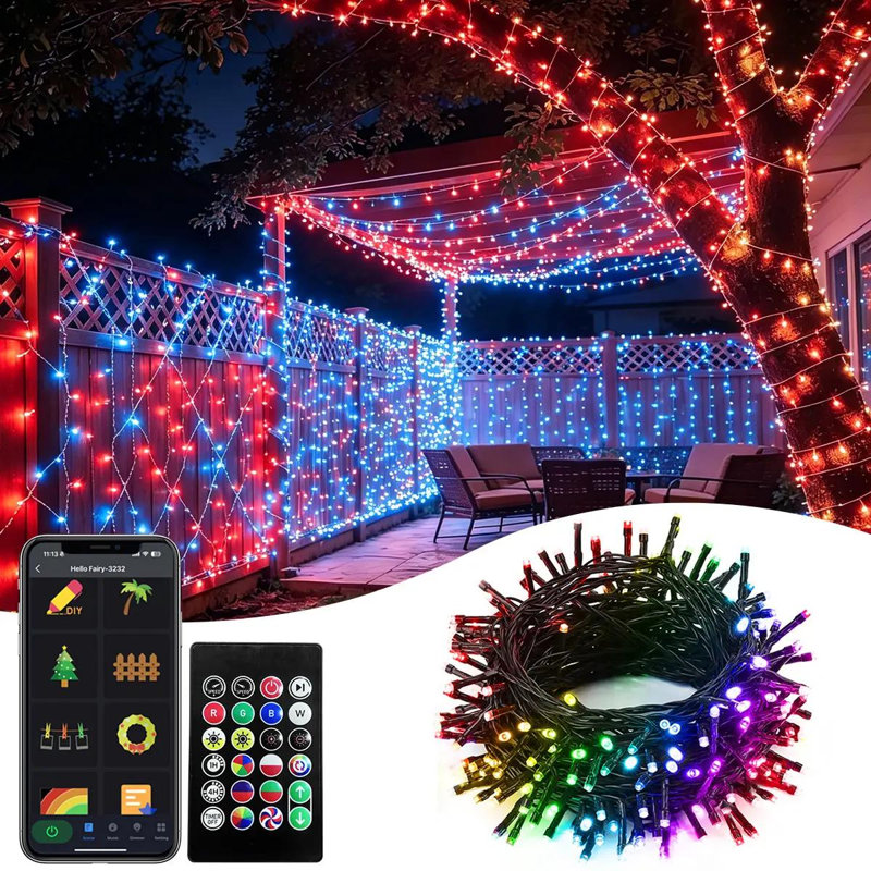 Kelleia 66FT 200 LED Smart Outdoor String Lights DIY Color Changing 4th of July Lights