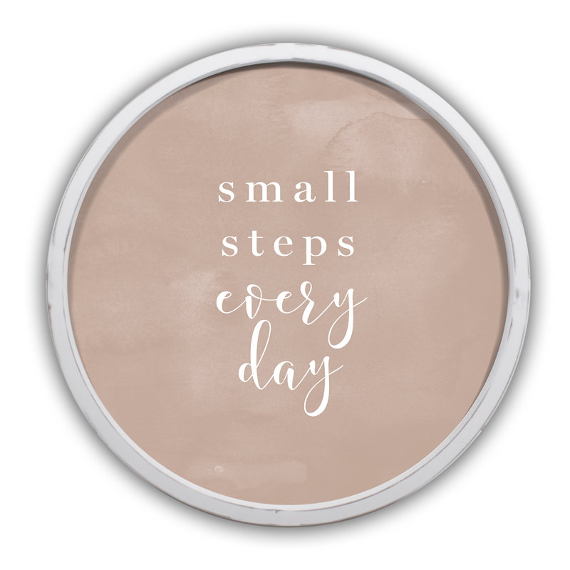 Small Beige Steps Round Framed Print, White Framed