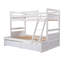 Lit superposé simple au-dessus d'un lit double en bois massif avec lit de rangement, blanc et compartiment polyvalent