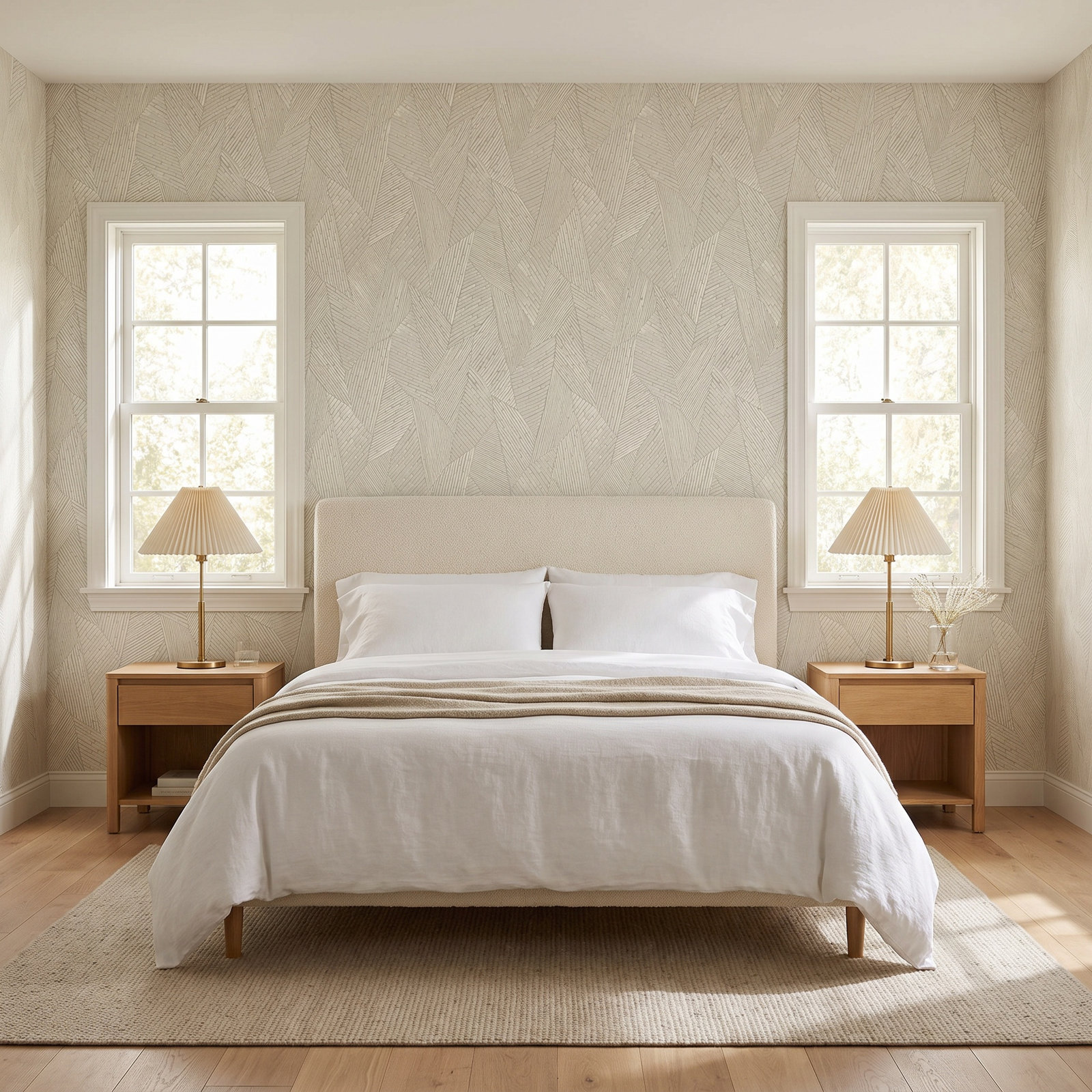 Geometric Self-Adhesive Wallpaper Roll, Taupe/White
