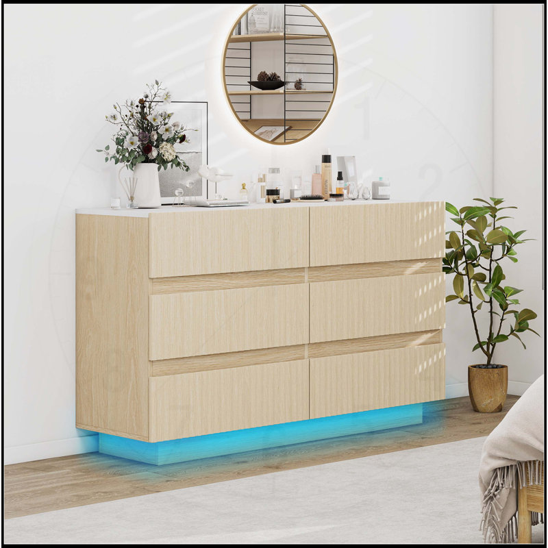 Commode moderne à 6 tiroirs avec DEL et caractéristiques de sécurité pour différentes pièces