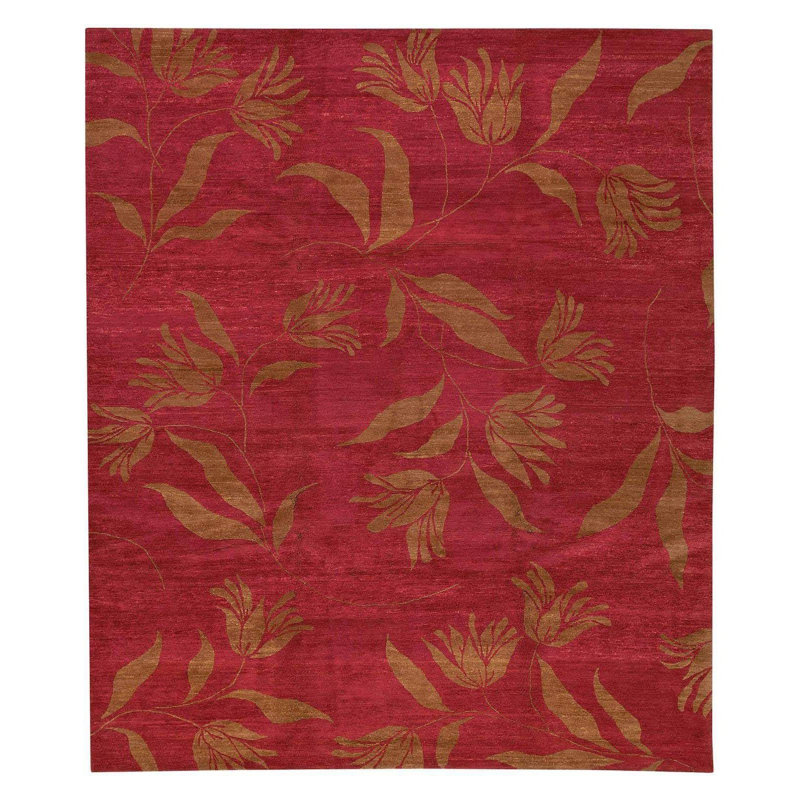 Wool Floral Area Rug in Brown/Pink, Rectangle 8' x 10'