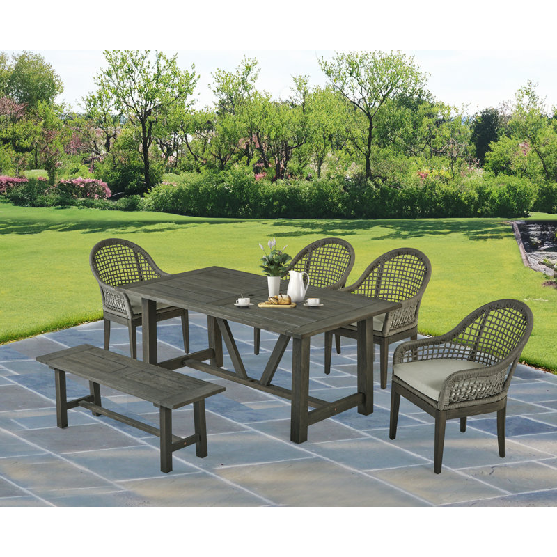 Ensemble de patio extérieur 6 pièces en bois d'acacia rustique, Gris