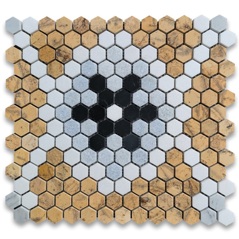 Carreau de mosaïque hexagonal en marbre blanc Thassos