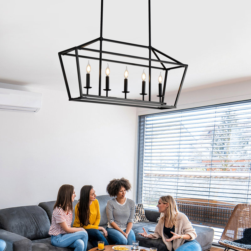 Luminaire suspendu en métal noir mat à 5 couloirs pour la salle à manger, la chambre à coucher et la cuisine