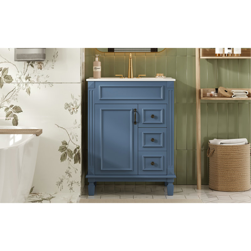 Meuble-lavabo 24 po avec lavabo en céramique, petite armoire de salle de bain moderne, 2 tiroirs et tablette réglable
