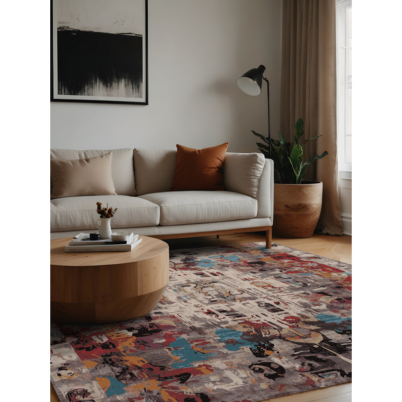 Machine Washable Brown Area Rug, Square 4'