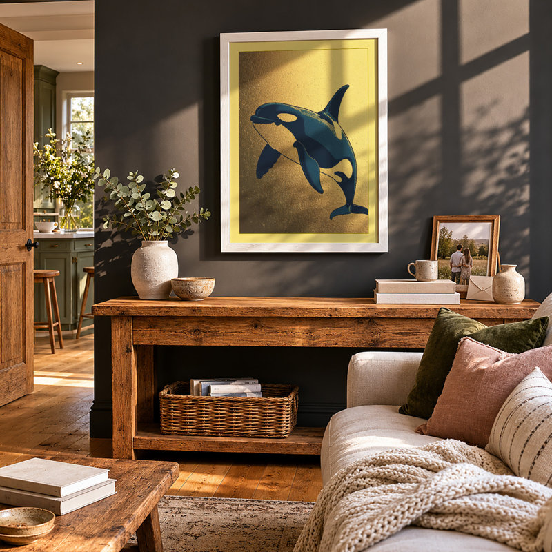 Breaching Orca Coastal - Framed Print, A1 - 84.1 x 59.4 cm, White