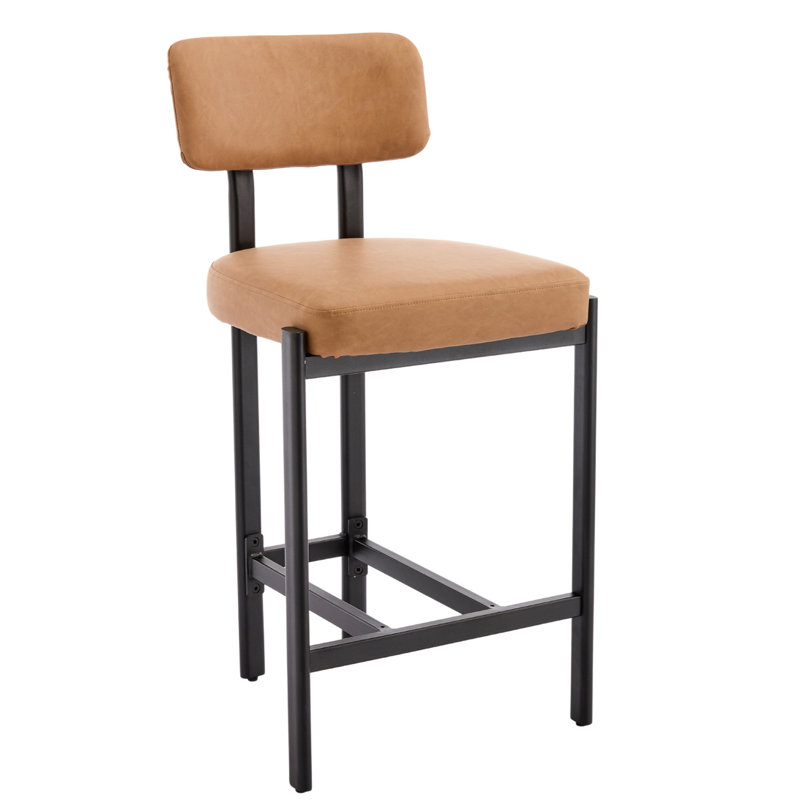 Modern Upholstered Counter Stool With Backrest, Beautiful Low Barstool For Kitchen Island, Bar And Counter, Brown