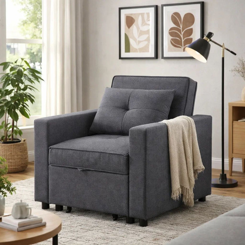 Chaise convertible en lin 33,25 po de largeur, Mélange de polyester gris foncé