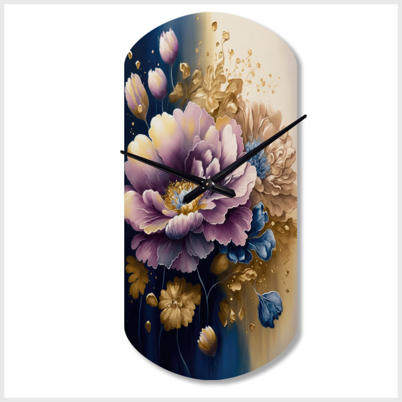 Horloge murale Donze mauve et bleu aquarelle fleurs III - Floral, Petit