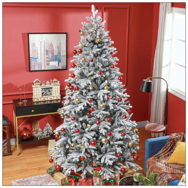 Arbre de Noël artificiel enneigé avec base en métal, support facile à assembler, arbre de Noël à charnières, H 9,7 pi
