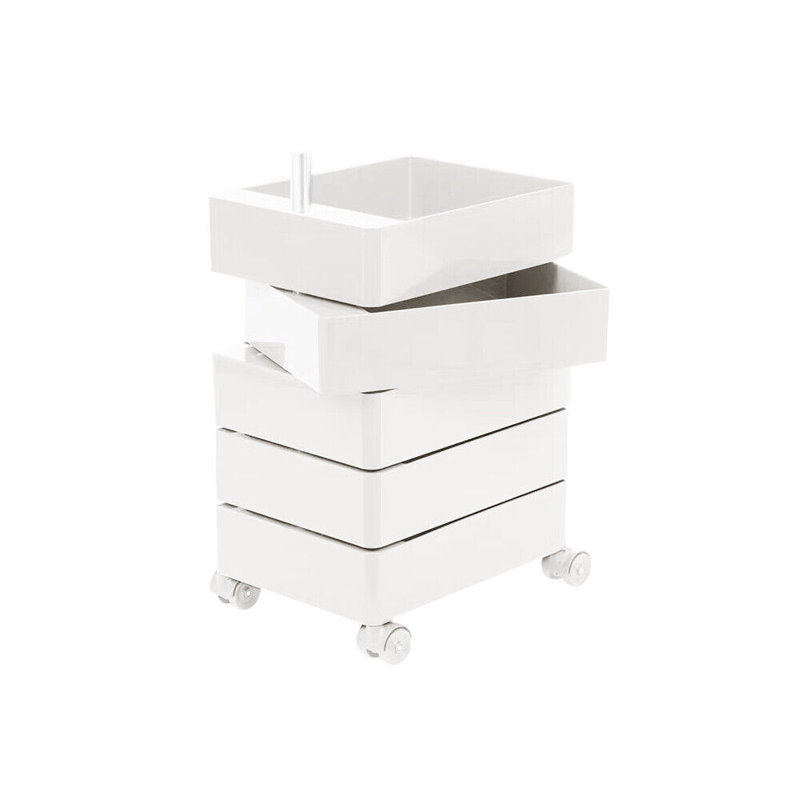 360° Rotating Nightstand Storage Cabinet Bedside Table With 5 Drawers Organizer, White