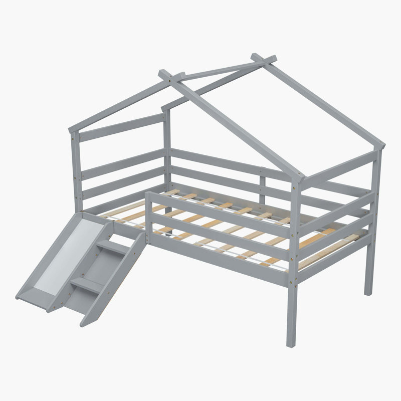 Lit mezzanine bas gris avec glissade, échelle, barrières de sécurité et structure de toit Gray Watsons, Gris