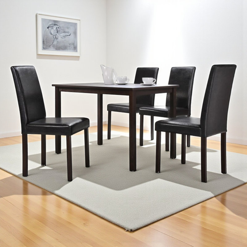 Slone Kashia 5-Pc Solid Wood Dining Set in Black Leather, 29.5'' H X 47.75'' W X 30'' D
