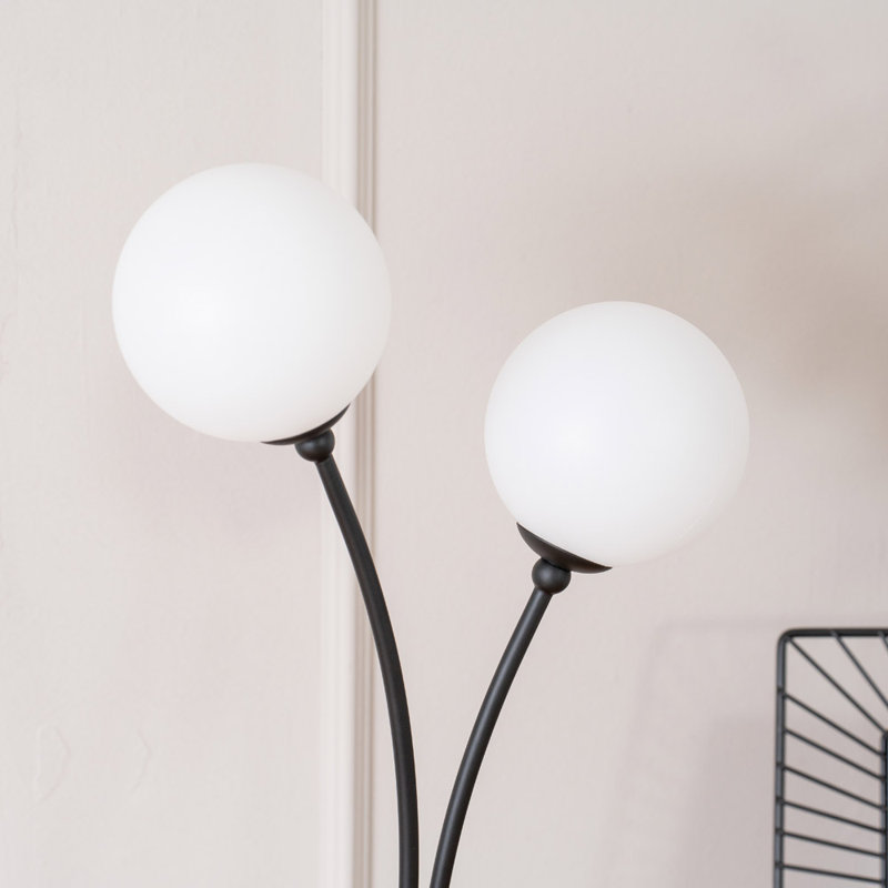 Velika 2 Arm Opaque Globe Table Lamp Light with LED Bulbs, Black