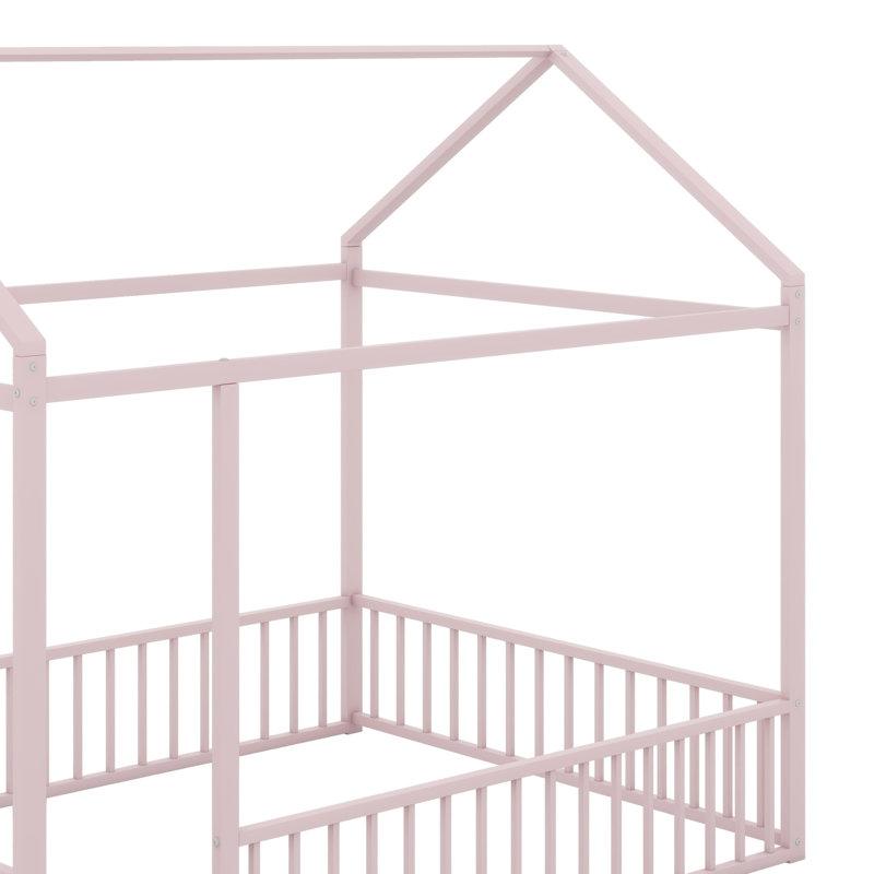 Structure de lit en métal avec clôture, Pink