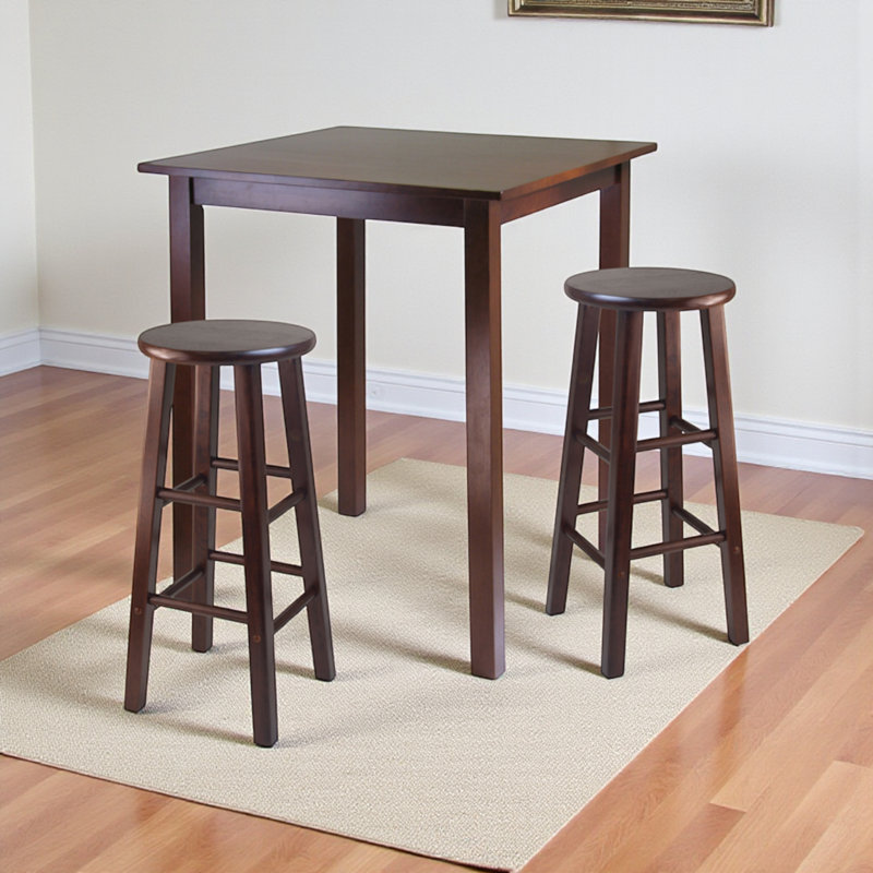 Ensemble de salle à manger 3 pièces à hauteur de comptoir en bois massif Cion, H 38,98 po x l 33,86 po x P 33,86 po Cion