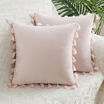 Velvet With Tassle Tassels Velvet Reversible Throw Pillow