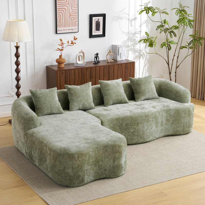 Canapé modulaire en L à compression complète avec méridienne incurvée et canapé modulaire en chenille, Vert