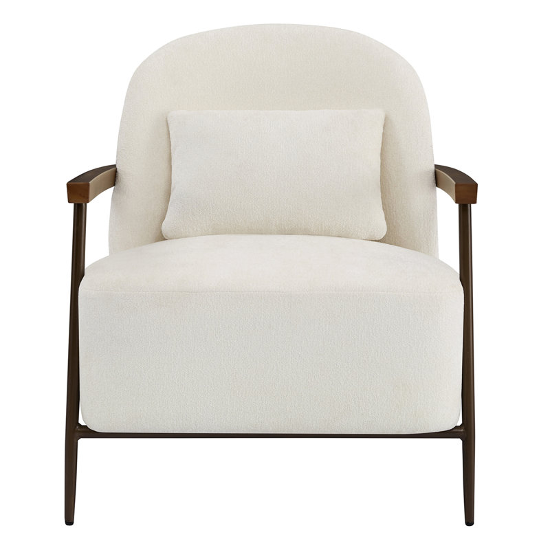 Ashwanth 27" Wide Upholstered Faux Sherpa Accent Chair With Lumbar Pillow, Cream
