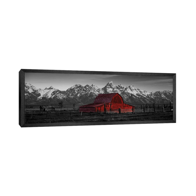 Barn Grand Teton National Park WY USA Color Pop 1 Piece Floater Frame Panoramic Wall Art on Canvas, 30.48 cm H x 91.44 cm W