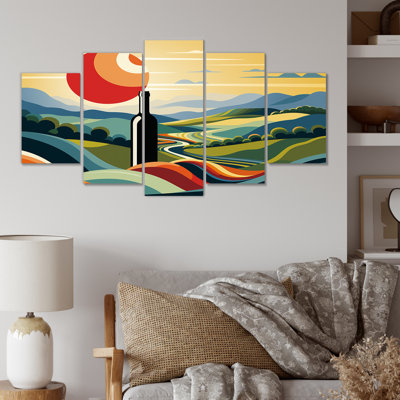 Bouteilles de vin dans un paysage italien I - ensemble d'art mural multi-panneaux