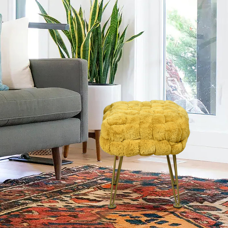 Aislee Upholstered Ottoman, Lemon Curry 100% Polyester
