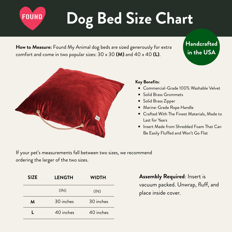  Lit pour chien, velours bourgogne lavable pour chien - grand, Bourgogne, L 40 po x l 40 po
