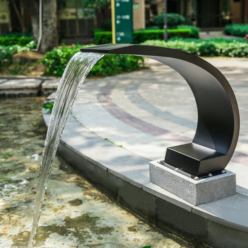 Curved Waterfall Spillway, Elegant 304 Stainless Steel Fountain for Seamless Cascade in Pool, Garden, and SPA, Black