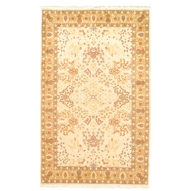 Tapis beige / brun en laine noué à la main Indain