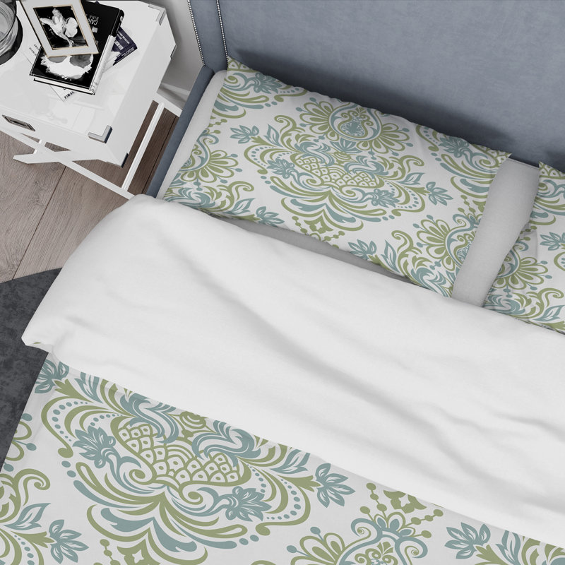 Damas vert et blanc - ensemble de housse de couette abstrait - microfibre de polyester